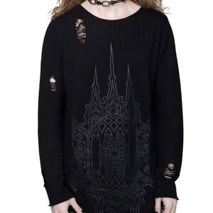 Killstar Black Grey Cathedral Goth Distressed Unisex Sweater Size XXL